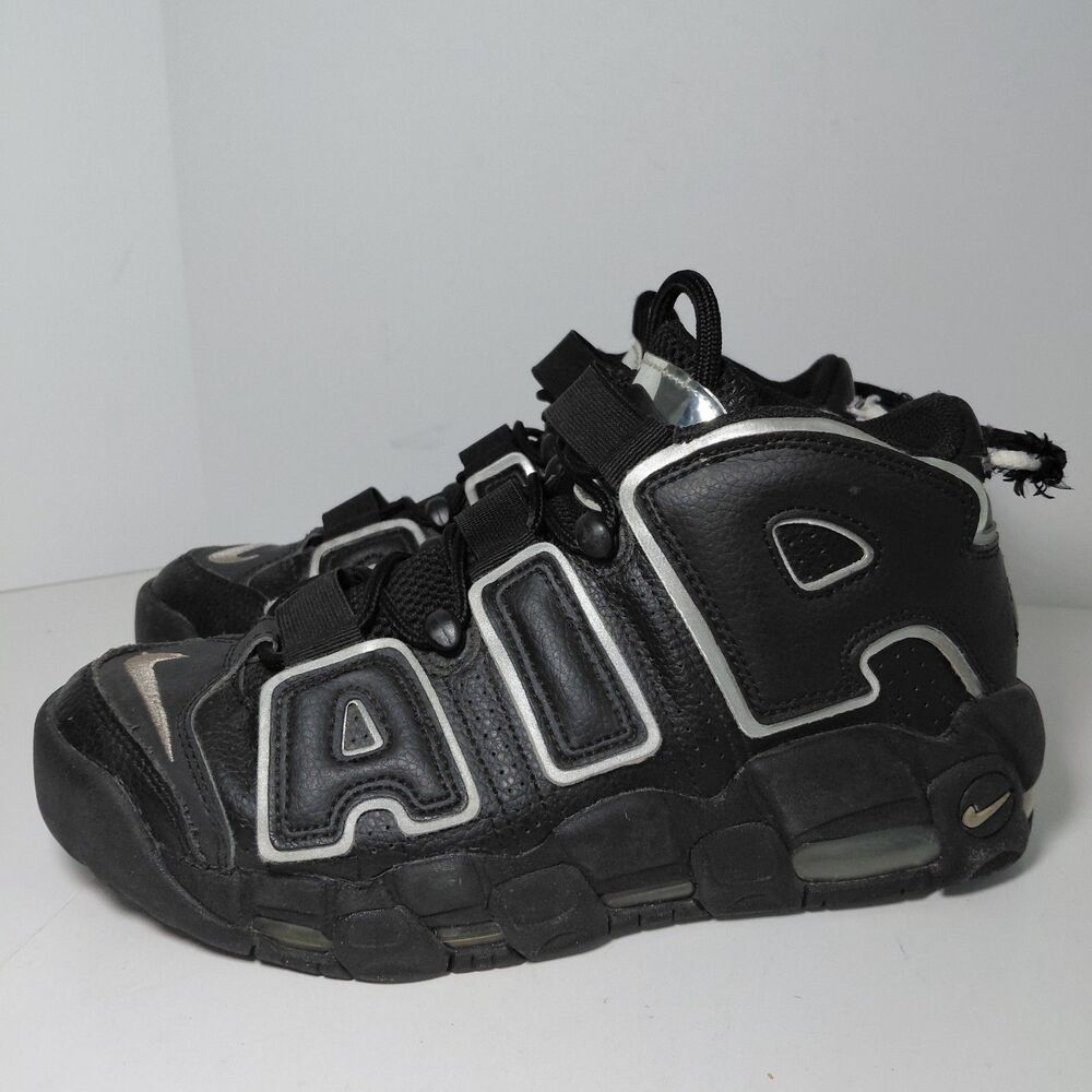 Nike Air More Uptempo Black Metallic Silver Athletic Sneakers Womens 8.5 - Picture 3 of 9